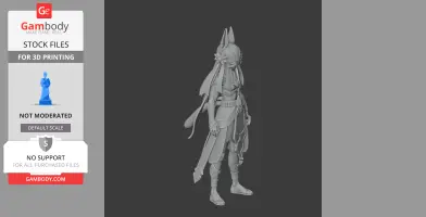 A detailed 3D figurine of a character with a long cape and headdress, ready for 3D printing.