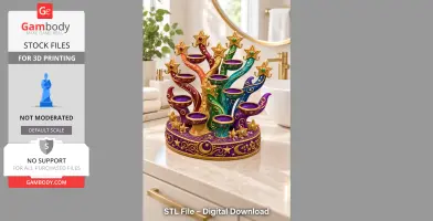 Colorful celestial tree organizer with ornate stars and swirls, designed for 3D printing.