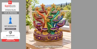 Colorful star-themed organizer with swirling branches and star accents for 3D printing.