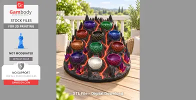 Colorful dragon egg holder with volcanic theme, featuring multiple egg slots and spiky details.