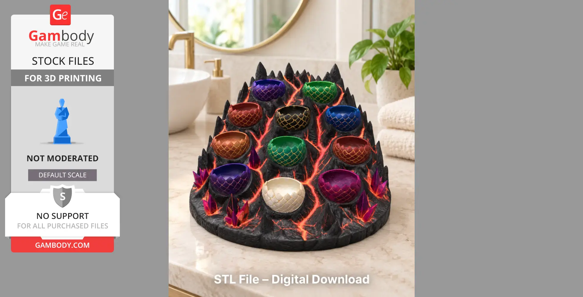 3D model of a rocky mountain with colorful dragon egg holders, designed as an organizer.
