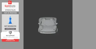 A 3D model of a sports car viewed from the front, ready for 3D printing.