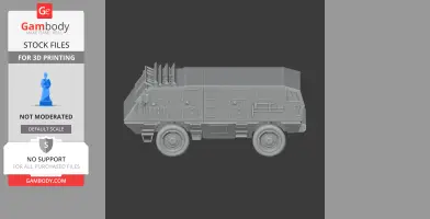 Futuristic armored vehicle 3D model with detailed wheels and side panels, ready for 3D printing.
