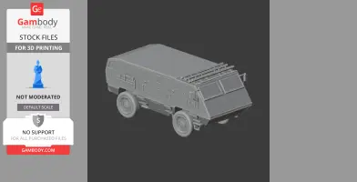 3D model of an armored vehicle with detailed wheels and exterior, suitable for 3D printing.