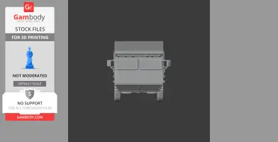 Front view of a 3D AV-VBL tank model, showcasing wheels and boxy construction for printing.