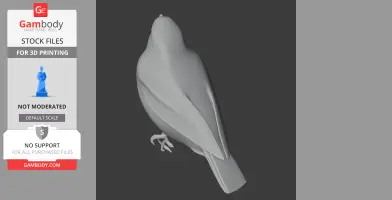 A 3D model of a bird in a resting pose, designed for 3D printing, shown in a light gray color.