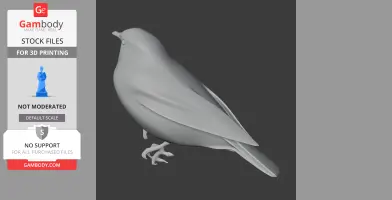 Gray 3D model of a bird, detailed with wings and perched stance, for 3D printing.