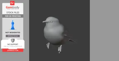 3D model of a round bird with a short beak and small wings, designed for 3D printing.