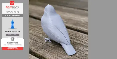 Gray 3D-printed Andean solitaire bird model on wooden surface.