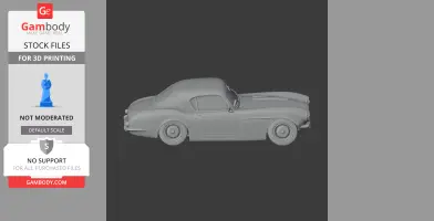 Side view of a 3D model of a classic sports coupe car, suitable for 3D printing.