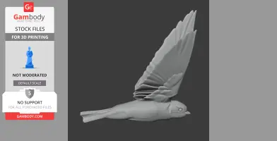 3D model of an Andean swallow in flight, wings extended, designed for 3D printing.