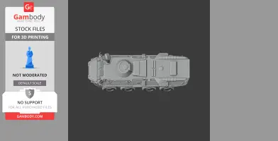 Top view of a detailed 3D tank model, featuring multiple wheels and a turret, optimized for 3D printing.