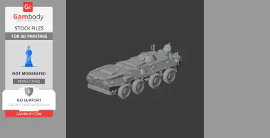 Detailed 3D model of an armored military vehicle with eight wheels, ready for 3D printing.