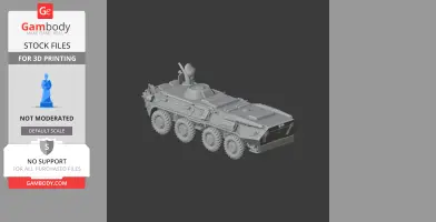 3D model of an armored tank with eight wheels for printing, shown from an angled perspective.