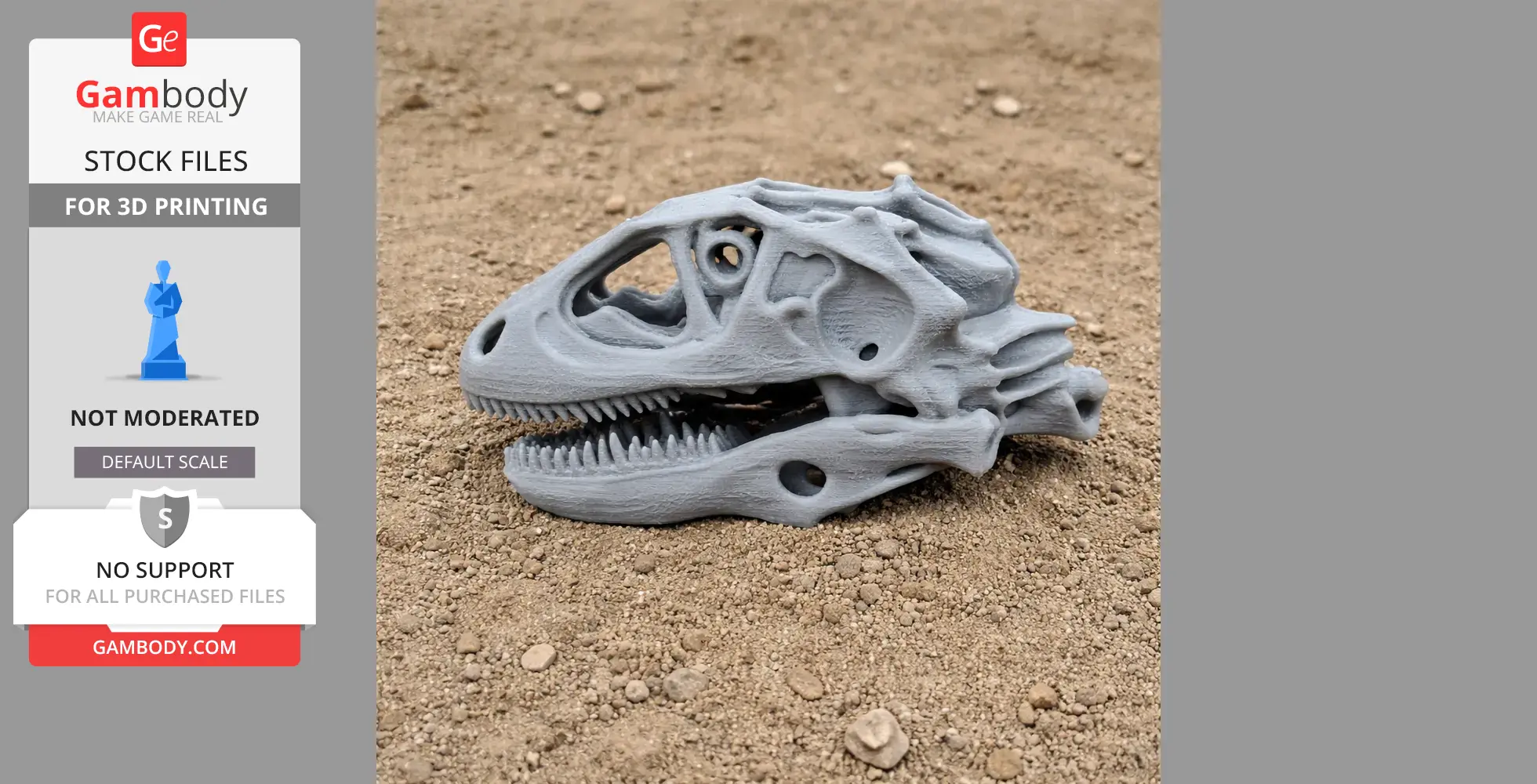 3D printed Changyuraptor skull replica on a sandy surface.