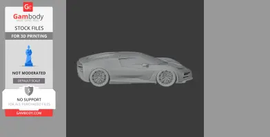 3D model of a Bugatti Centodieci car, shown in a sleek side view for 3D printing.