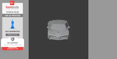 Front view of a 3D model Bugatti Centodieci, grayscale, for 3D printing.