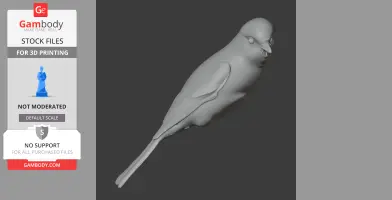 3D model of a bird, resembling the Angola slaty flycatcher, for 3D printing.