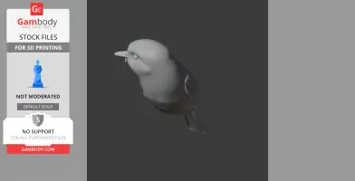 3D model of a stylized bird, resembling an Angola slaty flycatcher, viewed from the side.