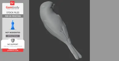 3D model of a stylized bird resembling a flycatcher, designed for 3D printing.