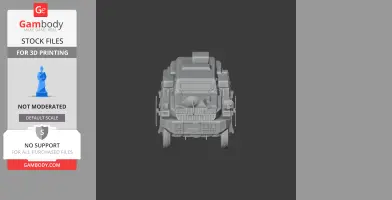 Front view of a detailed tank model for 3D printing, showing wheels and angular armor design.