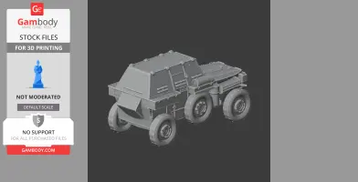 3D model of a Berliet VUM tank with armored body and six wheels, for 3D printing.