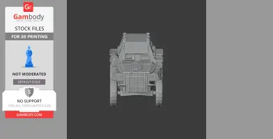 Front view of a detailed 3D Berliet VUM tank model for printing, showcasing intricate armor and tire design.
