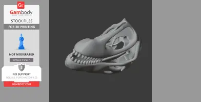 3D-rendered Chromogisaurus skull model for printing, showing detailed anatomy and curved teeth.