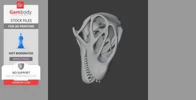 3D model of a Chromogisaurus skull, showcasing detailed bones and teeth for 3D printing.