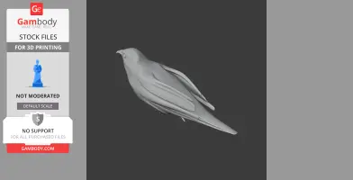 Gray 3D model of a bird, side view, designed for 3D printing.