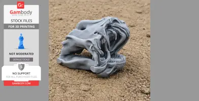 3D-printed Chuanjiesaurus skull replica, placed on a sandy surface.