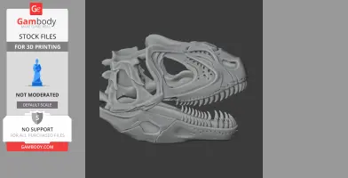Chuanjiesaurus dinosaur skull replica in STL format for 3D printing, displayed against a dark background.