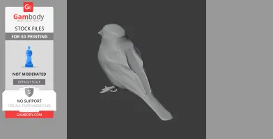 A 3D model of a bird perched, designed for 3D printing, with simple detailing.