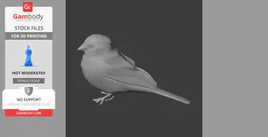 3D model of a bird, likely an Ankober serin, in a resting pose for 3D printing.