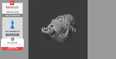 3D model of a detailed animal skull, featuring sharp teeth and intricate bone structure.