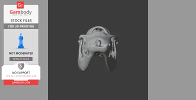A 3D model of a detailed fictional skull for printing, viewed from the front.