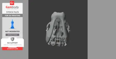 A detailed 3D model of an alien-like skull with elongated features, ready for 3D printing.