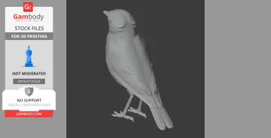 A detailed 3D model of a small bird standing upright, designed for 3D printing.