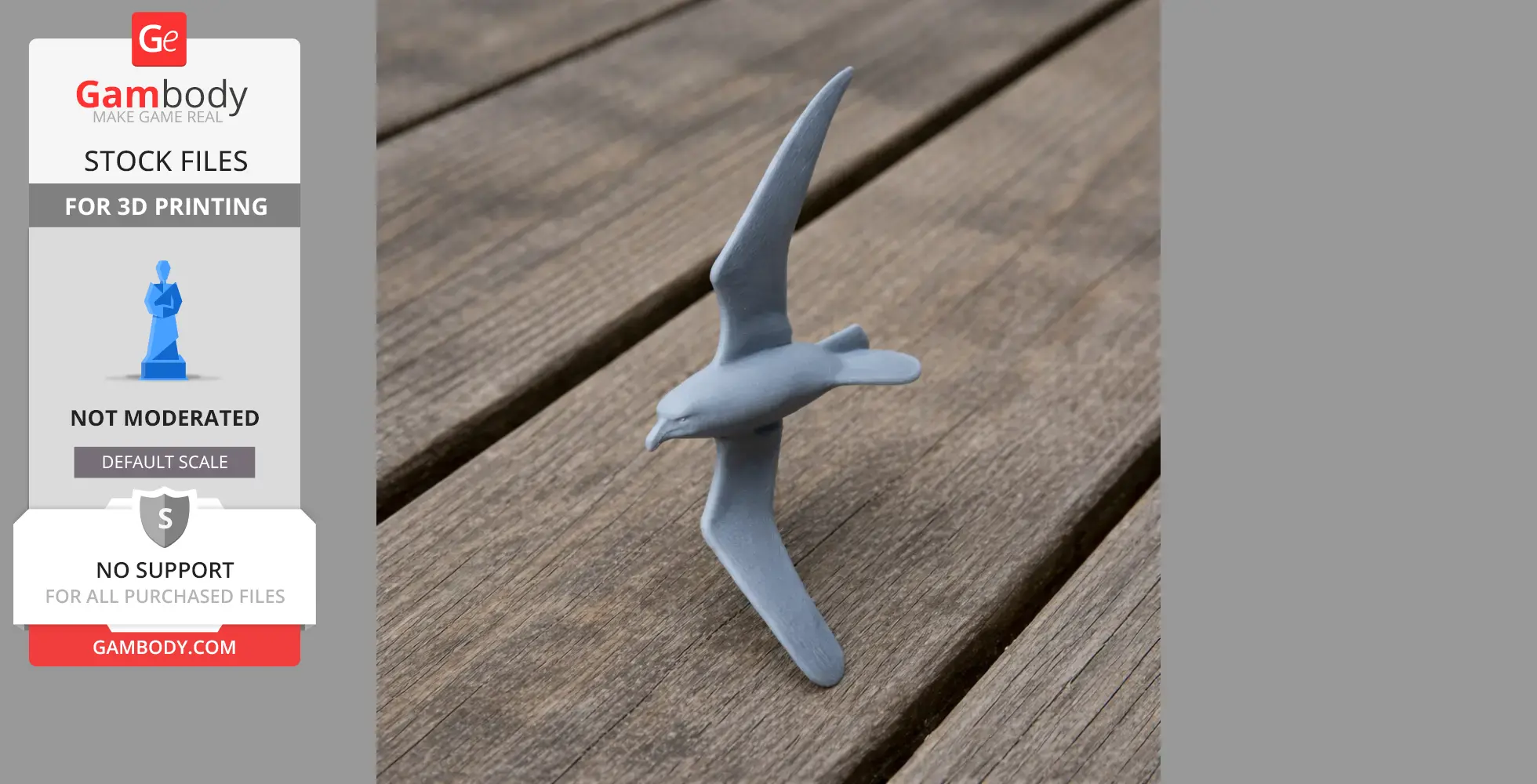 A 3D-printed model of an Antarctic petrel in flight, displayed on a wooden surface.