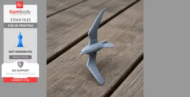 A 3D-printed model of an Antarctic petrel in flight, displayed on a wooden surface.