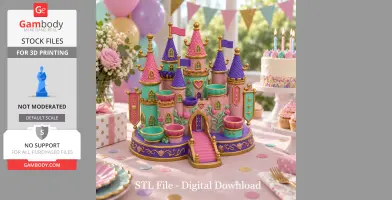 Colorful princess castle organizer with multiple turrets and compartments, decorated for a party.