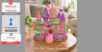 Colorful princess castle organizer for 3D printing, with towers and details on a round base.
