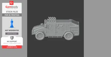Side view of a detailed Avibras AV-VB4 RE Guara tank model for 3D printing.