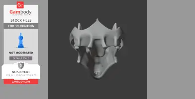 3D model of a stylized dinosaur skull, suitable for 3D printing, displayed on a dark background.