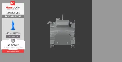 Front view of a detailed 3D tank model, showcasing turret and cannon for printing.