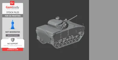 A detailed 3D model of a tank featuring tracks and a turret for 3D printing.