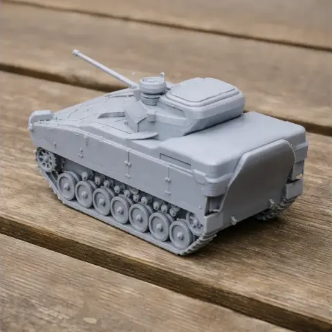 Detailed Bionix II tank model with turret and tracks on a wooden surface.