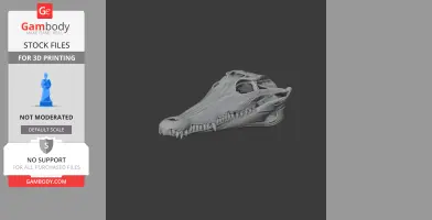 3D model of a crocodile skull with detailed teeth and bone structure, suitable for 3D printing.