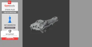 A detailed 3D model of a crocodile skull for printing, showcasing intricate textures and teeth.