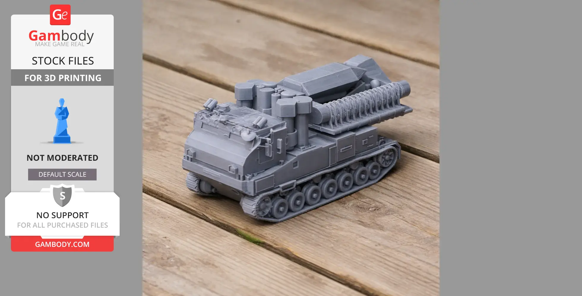 Detailed 3D printed model of a futuristic tank with tracks and intricate machinery on top.